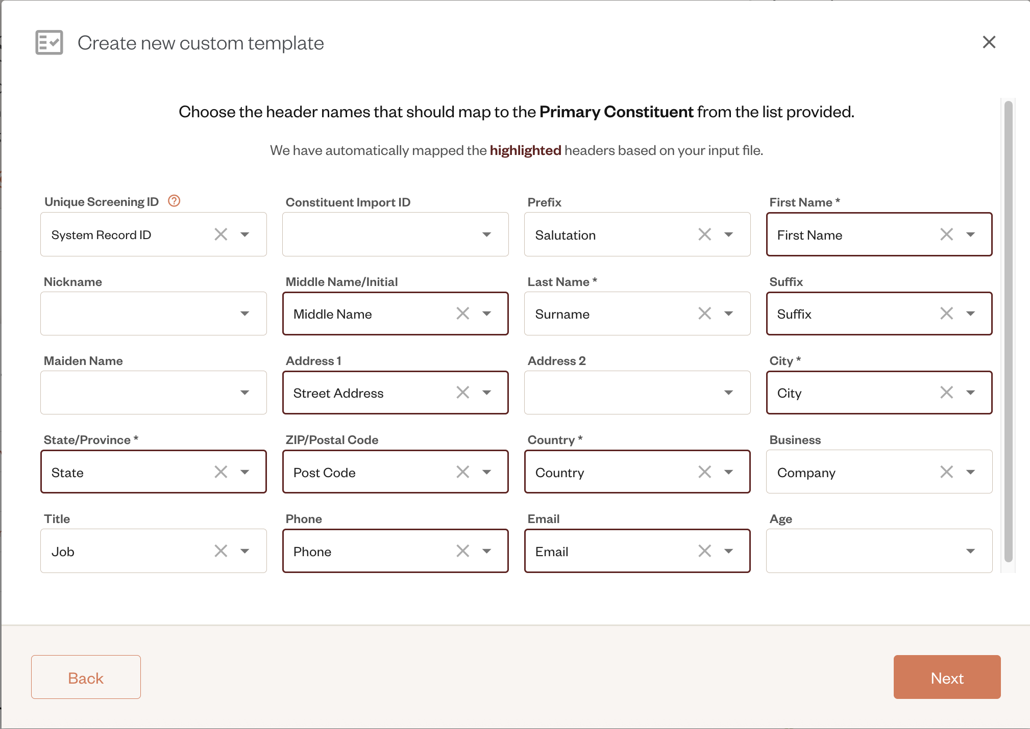Custom Screening Templates